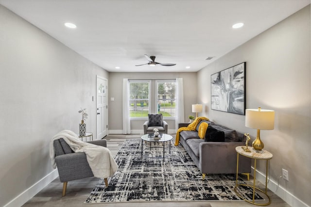 1000 W Thomas Ave, Pasadena, TX 77506 - living area with wood finished floors, a ceiling fan, and recessed lighting