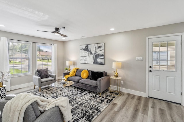 1000 W Thomas Ave, Pasadena, TX 77506 - living room featuring wood finished floors, ceiling fan, and recessed lighting