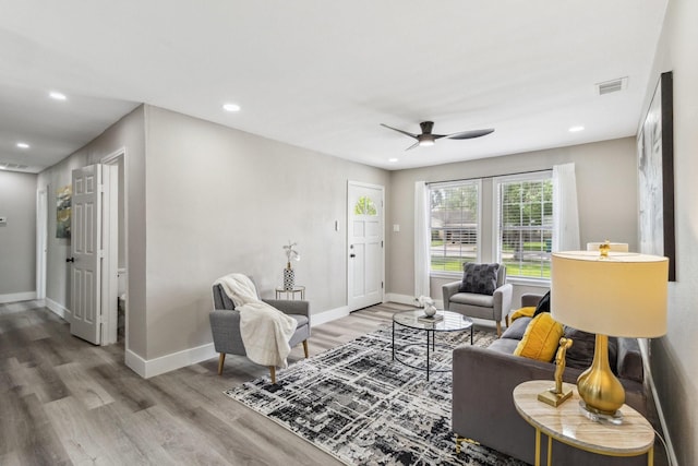 1000 W Thomas Ave, Pasadena, TX 77506 - living room with wood finished floors, a ceiling fan, and recessed lighting