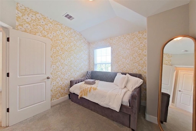 10747 Dulcimer St, Houston, TX 77051 - carpeted bedroom with wallpapered walls and vaulted ceiling