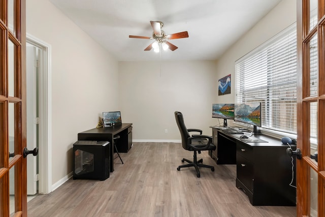 3202 Stoneydale Ln, Spring, TX 77388 - office featuring ceiling fan and light wood-type flooring