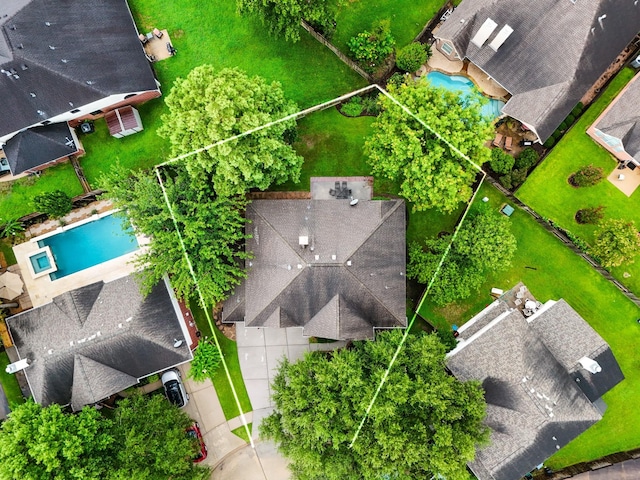 16407 Bogan Flats Ct, Houston, TX 77095 - aerial overview of property's location featuring a pool and property parcel outlined