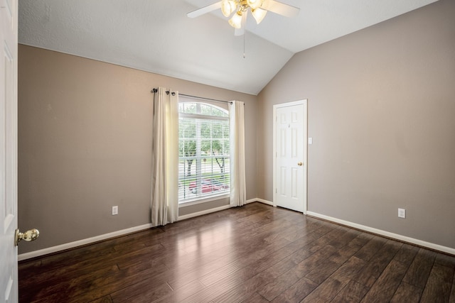 16407 Bogan Flats Ct, Houston, TX 77095 - spare room featuring a ceiling fan, dark wood finished floors, and lofted ceiling