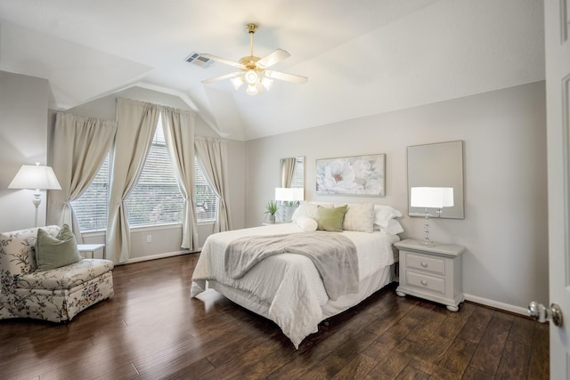 16407 Bogan Flats Ct, Houston, TX 77095 - bedroom featuring vaulted ceiling, dark wood finished floors, and ceiling fan