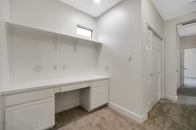 4734 Cashel Glen Dr, Houston, TX 77069 - unfurnished office featuring light colored carpet, built in desk, and attic access