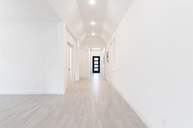 14811 Opossum Branch Ct, Cypress, TX 77433 - corridor featuring recessed lighting, vaulted ceiling, and light wood-style floors