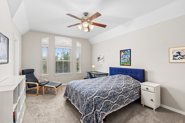 6303 Grand Drift Ct, Katy, TX 77494 - bedroom with light colored carpet, lofted ceiling, and a ceiling fan