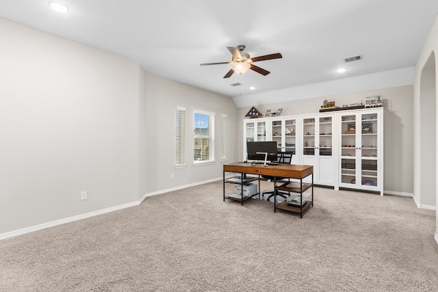 6303 Grand Drift Ct, Katy, TX 77494 - carpeted office space featuring a ceiling fan and recessed lighting