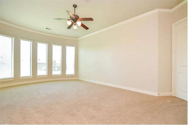 8706 Stowe Creek Ln, Missouri City, TX 77459 - spare room with light colored carpet, a ceiling fan, and crown molding
