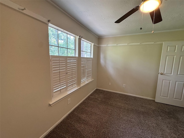 3 Ridgeline Ct, The Woodlands, TX 77381 - carpeted empty room with a textured ceiling, ceiling fan, and crown molding