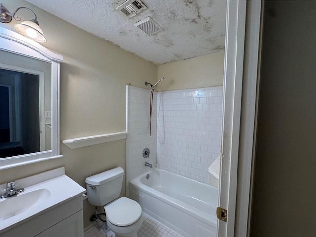 3 Ridgeline Ct, The Woodlands, TX 77381 - full bathroom with vanity, shower / washtub combination, a textured ceiling, and tile patterned flooring