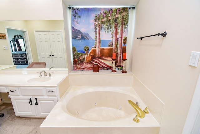 1006 Pointe Loma Dr, Sugar Land, TX 77479 - bathroom with a whirlpool tub, vanity, and a water view