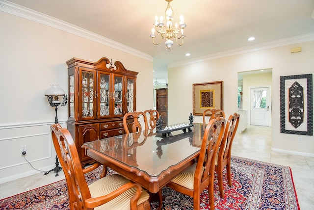 1006 Pointe Loma Dr, Sugar Land, TX 77479 - dining area with a chandelier, crown molding, and recessed lighting