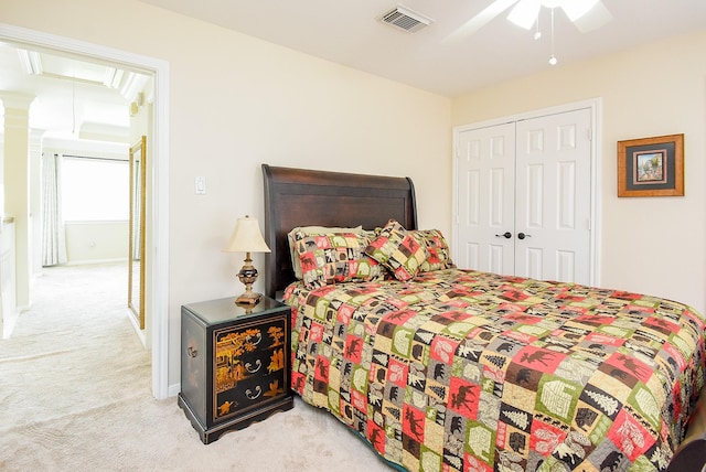 1006 Pointe Loma Dr, Sugar Land, TX 77479 - bedroom with attic access, carpet flooring, a closet, and ceiling fan