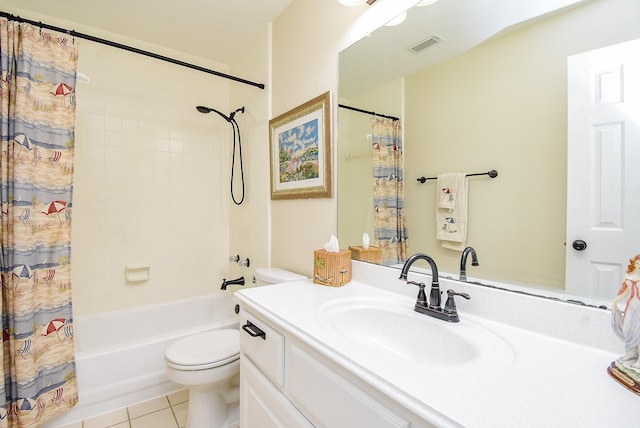 1006 Pointe Loma Dr, Sugar Land, TX 77479 - bathroom with vanity, tile patterned floors, and shower / bath combination with curtain