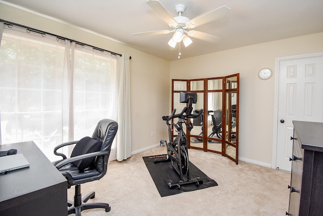 1006 Pointe Loma Dr, Sugar Land, TX 77479 - office area featuring ceiling fan and light carpet