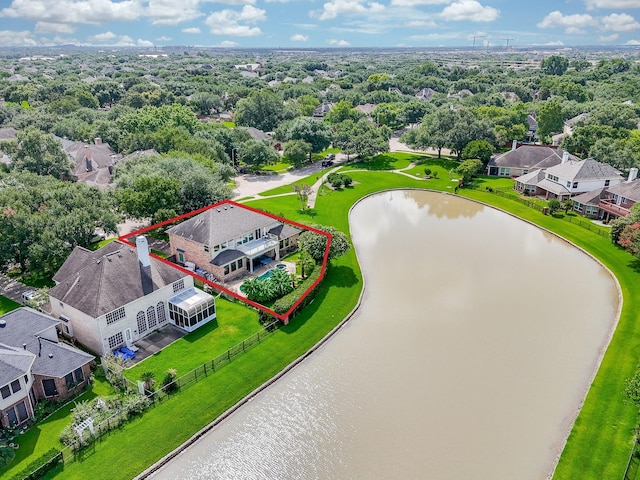 1006 Pointe Loma Dr, Sugar Land, TX 77479 - aerial view of residential area with property boundaries highlighted and a nearby body of water