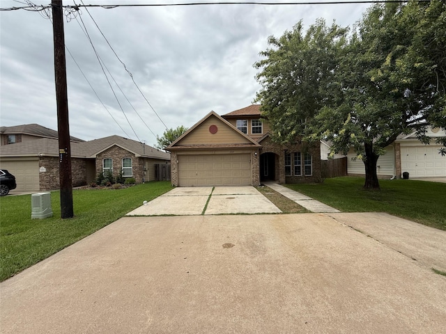 2325 Shady Tree Ln, Conroe, TX 77301 - traditional home featuring brick siding, driveway, a garage, and a front yard