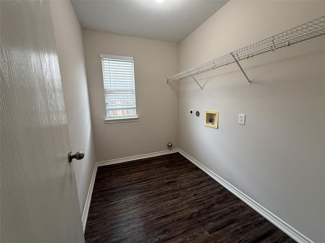 2325 Shady Tree Ln, Conroe, TX 77301 - laundry area featuring hookup for an electric dryer, dark wood-style flooring, hookup for a washing machine, and gas dryer hookup
