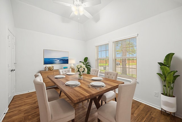 2206 Hollow Bloom Ln, Katy, TX 77494 - dining room featuring a ceiling fan, wood finished floors, and high vaulted ceiling