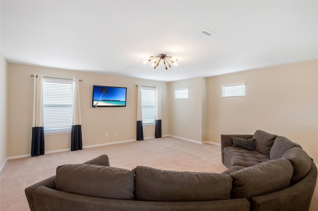 8218 Rustic Cape Dr, Cypress, TX 77433 - living area with light carpet and a chandelier