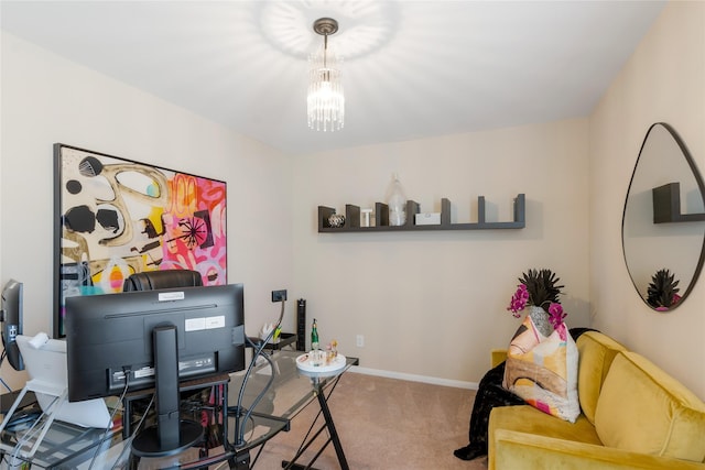 8218 Rustic Cape Dr, Cypress, TX 77433 - office with carpet flooring and a chandelier