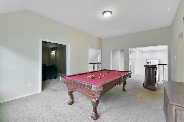 8106 Yarrow Dr, Cypress, TX 77433 - rec room featuring light colored carpet, billiards, and lofted ceiling