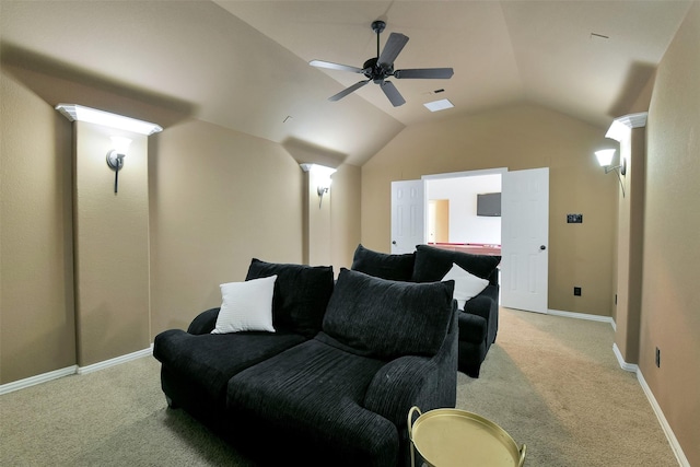 8106 Yarrow Dr, Cypress, TX 77433 - cinema room with light carpet, vaulted ceiling, and ceiling fan
