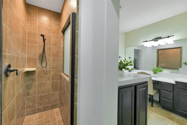 8106 Yarrow Dr, Cypress, TX 77433 - full bathroom featuring a stall shower, vanity, and tile patterned floors
