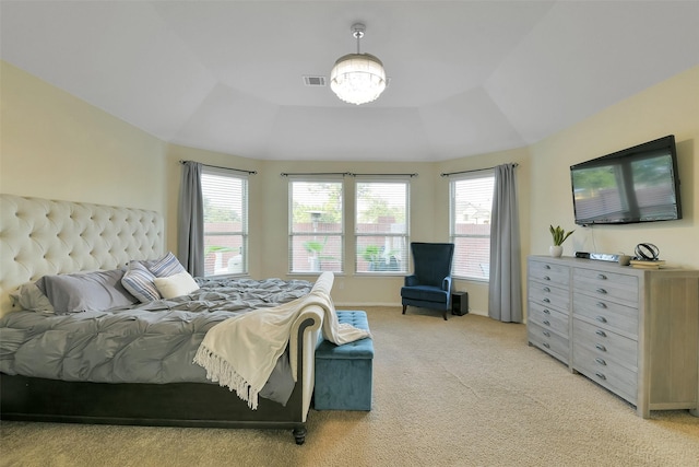 8106 Yarrow Dr, Cypress, TX 77433 - bedroom featuring a raised ceiling, multiple windows, and light colored carpet