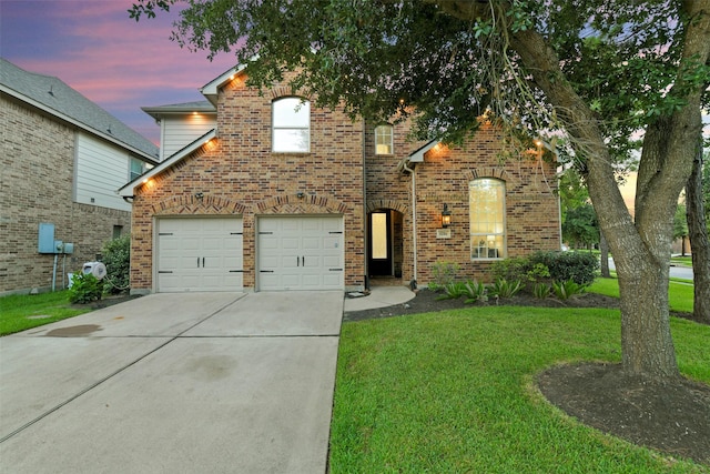 8106 Yarrow Dr, Cypress, TX 77433 - traditional-style home with brick siding, driveway, a lawn, and a garage