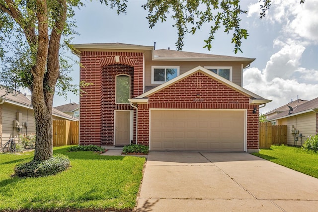 12807 Maybank Shores Ct, Houston, TX 77045 - traditional-style home with brick siding, an attached garage, and concrete driveway