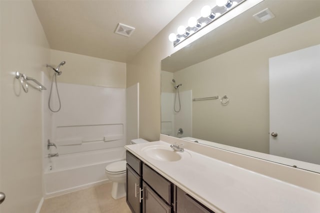12807 Maybank Shores Ct, Houston, TX 77045 - bathroom featuring  shower combination, vanity, and tile patterned floors