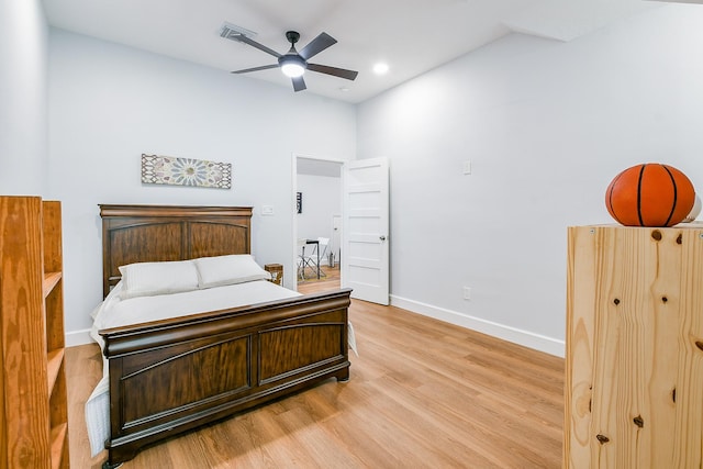2442 Chimney Rock Rd, Houston, TX 77056 - bedroom featuring light wood-type flooring, ceiling fan, and recessed lighting