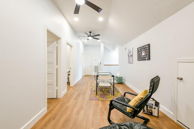2442 Chimney Rock Rd, Houston, TX 77056 - sitting room featuring a ceiling fan, light wood-type flooring, and recessed lighting