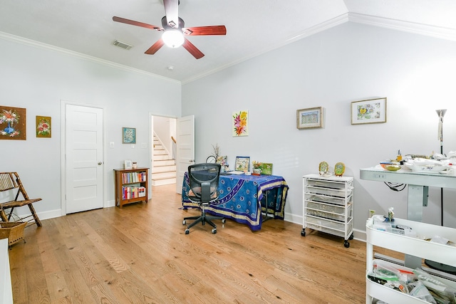 2442 Chimney Rock Rd, Houston, TX 77056 - bedroom with ornamental molding, wood finished floors, and a ceiling fan