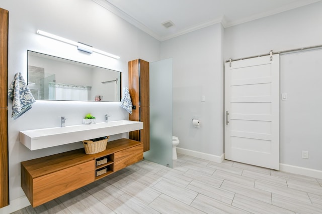 2442 Chimney Rock Rd, Houston, TX 77056 - full bathroom with crown molding, double vanity, and a shower