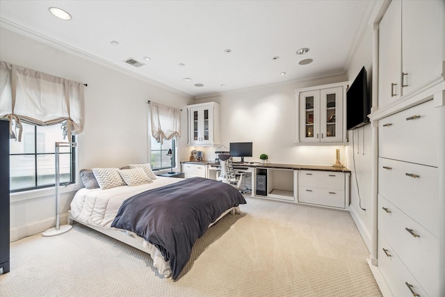 30 Hackberry Ln Unit A, Houston, TX 77027 - bedroom with light colored carpet, ornamental molding, a desk, and recessed lighting