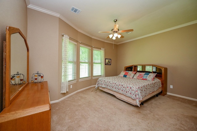 21211 Dover Park Ln, Katy, TX 77450 - carpeted bedroom featuring ornamental molding and a ceiling fan