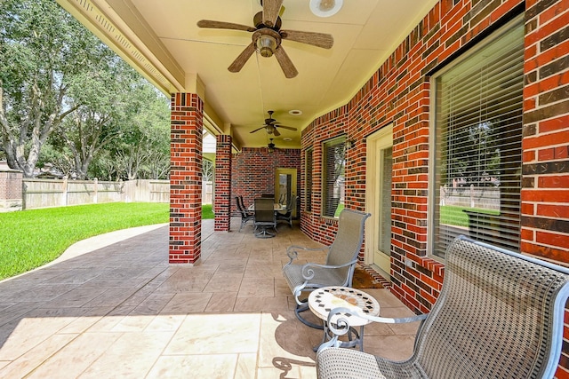 21211 Dover Park Ln, Katy, TX 77450 - fenced backyard with a ceiling fan and a patio area