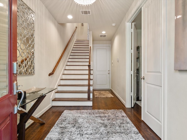 249 E 27th St, Houston, TX 77008 - entrance foyer featuring stairway, dark wood-type flooring, and recessed lighting