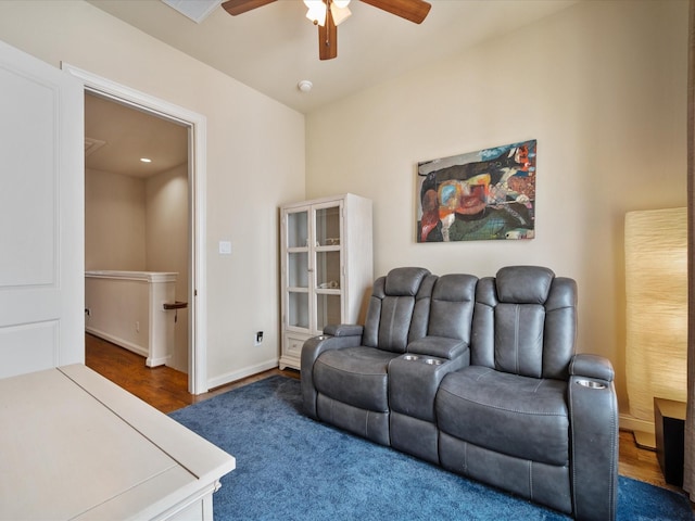 249 E 27th St, Houston, TX 77008 - cinema with ceiling fan and dark wood-style floors
