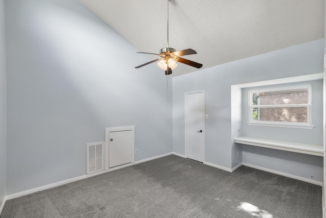 2919 Lake View Dr, Missouri City, TX 77459 - additional living space featuring ceiling fan, dark colored carpet, and a textured ceiling