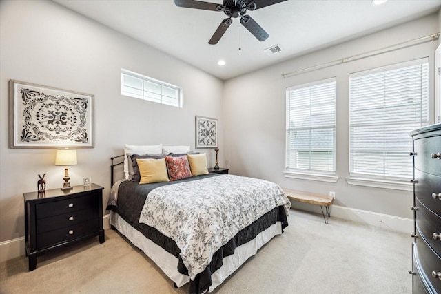 1035 Waverly St Unit B, Houston, TX 77008 - bedroom featuring light colored carpet, recessed lighting, and a ceiling fan