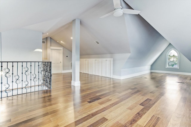 2317 Ashland St, Houston, TX 77008 - bonus room with vaulted ceiling, wood finished floors, and a ceiling fan