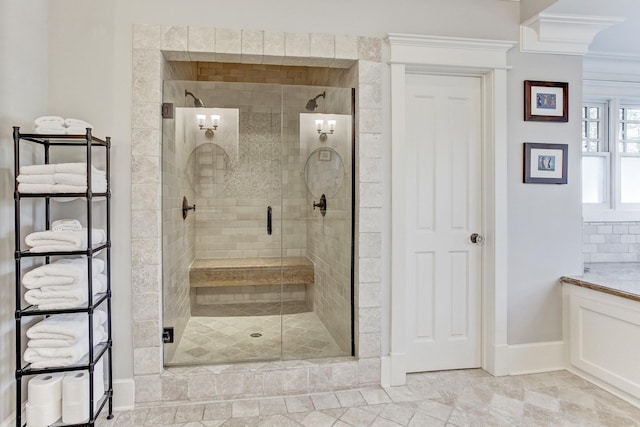 2317 Ashland St, Houston, TX 77008 - bathroom with a shower stall and ornamental molding