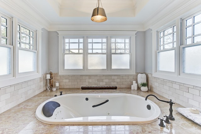 2317 Ashland St, Houston, TX 77008 - full bathroom with a tub with jets and ornamental molding