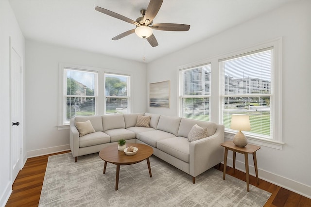 2317 Ashland St, Houston, TX 77008 - living room featuring wood finished floors and a ceiling fan