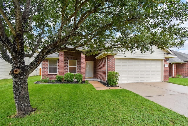 2715 Trinity Glen Ln, Houston, TX 77047 - view of front facade featuring driveway, brick siding, an attached garage, and a front lawn