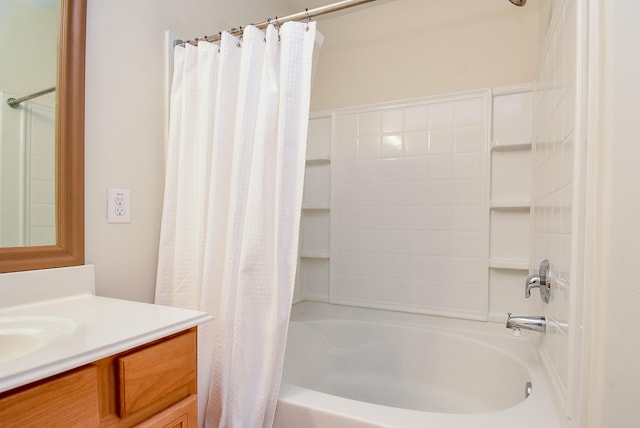 2715 Trinity Glen Ln, Houston, TX 77047 - bathroom with vanity and shower / bath combo with shower curtain